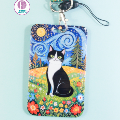 Porta Credencial con Lanyard - Gato en la naturaleza